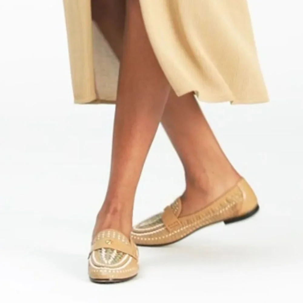 Tory Burch $348 Woven Ballet Loafer Flats Tan Blue SUPER COMFY!